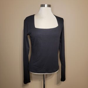 H&M Black Square Neckline Long Sleeve Jersey Basic Medium Soft Top New NWT